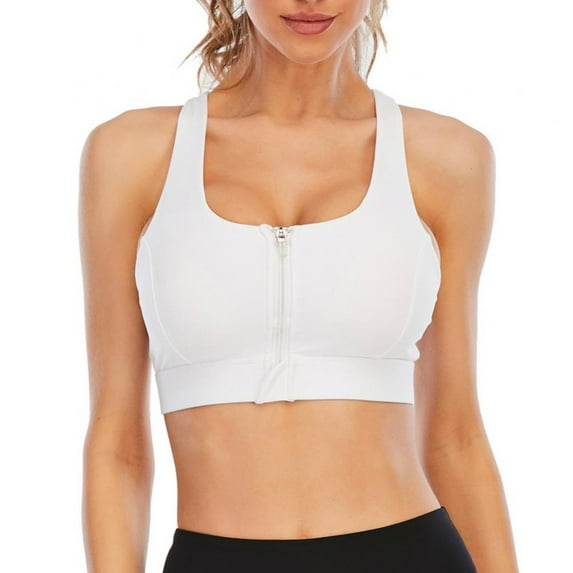 Padded Sports Bra for Women, Crisscross Back Wirefree Front Zipper Yoga Bra