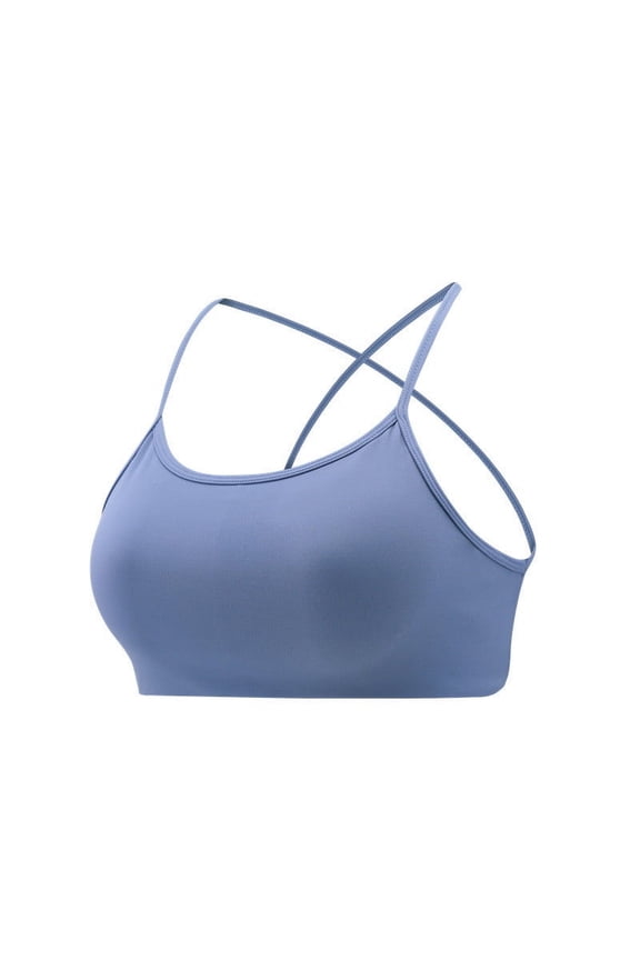 Padded Sports Bra for Women Strappy Back Cami Crop Top Yoga Workout Tank Seamless Wirefree Bralette