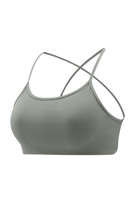 Padded Sports Bra for Women Strappy Back Cami Crop Top Yoga Workout Tank Seamless Wirefree Bralette