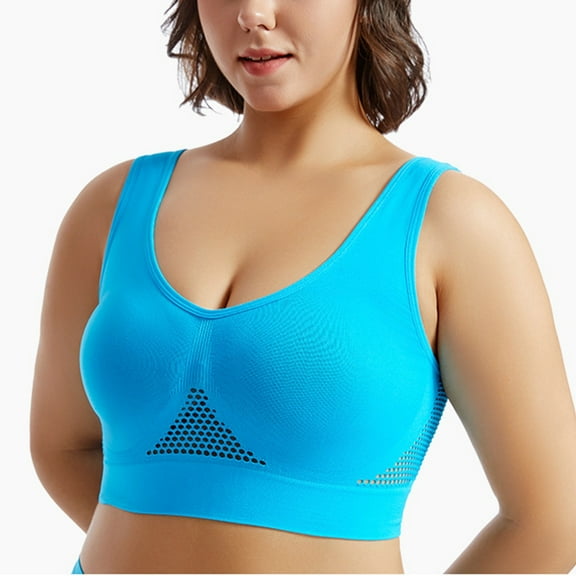 Padded Sports Bras for Women Athletic Breathable Workout Gym Yoga Activewear Seamless High Impact Gather Bra 2XL 03-Blue