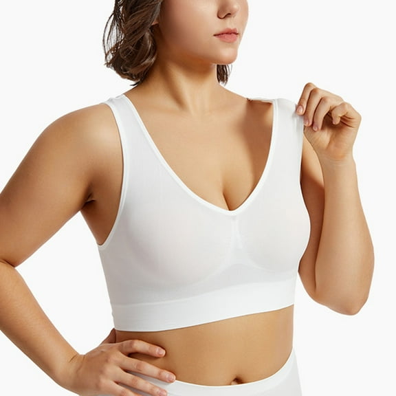 Padded Sports Bras for Women Athletic Breathable Workout Gym Yoga Activewear Seamless High Impact Gather Bra M 24-White