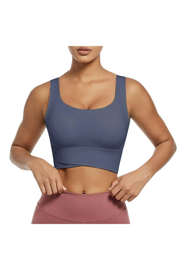Padded Sports Bras for Women Convertible Bra Feature V-Neck Wire-Free Bra Style W-1493 Hook and Eye Closure Woman Bra Blue S