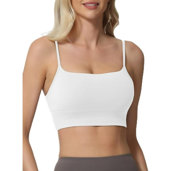 Padded Sports Bras for Women,Sleeveless Spaghetti Strap Square Neck Yoga Crop Top