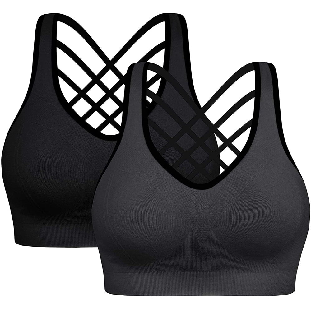 Ewedoos Women's Sports Bras Padded Sports Bra Supportive Strappy Criss Cross Yoga Bra Workout Athletic Bras 3 Pack At Women's Clothing Store