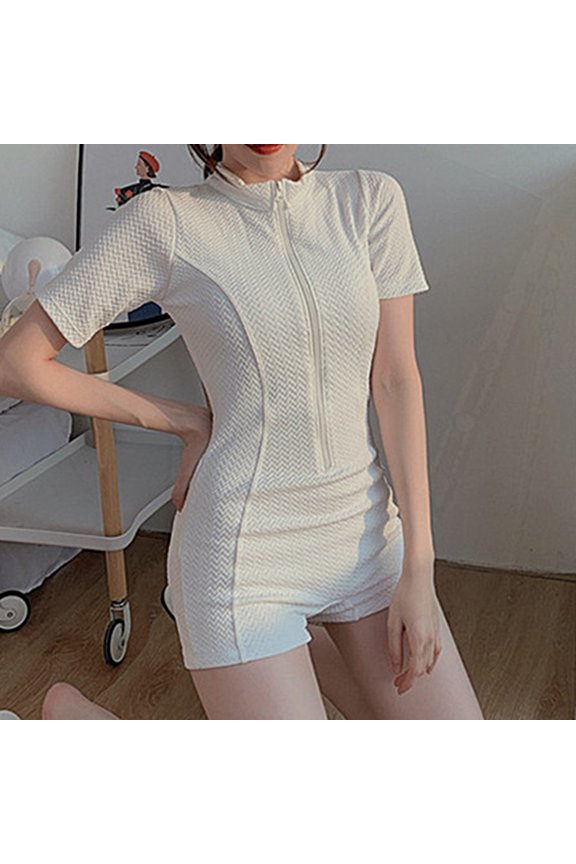 Padded Swimsuit Zipper Design Soft Sports Style Women Bathing Suit for Water Activity