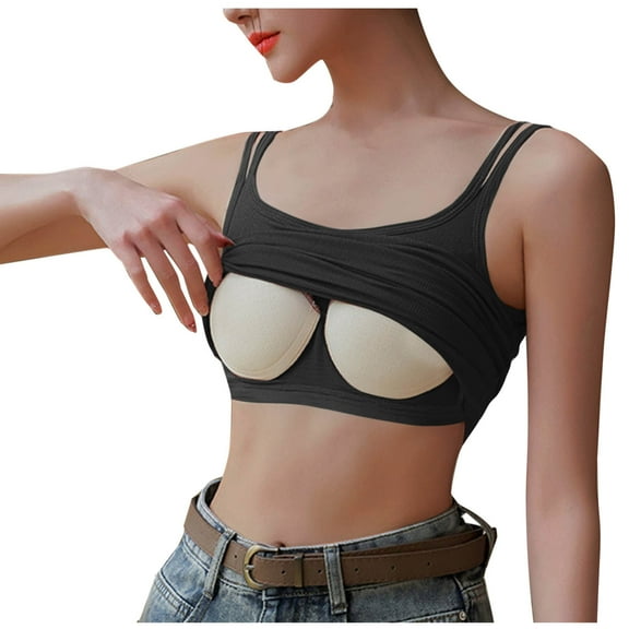 Padded Tank Tops For Women Sevevn Fashion Women's Summer Casual Solid Color Strap U-shaped Camisoles Bra Tank Tops For Women