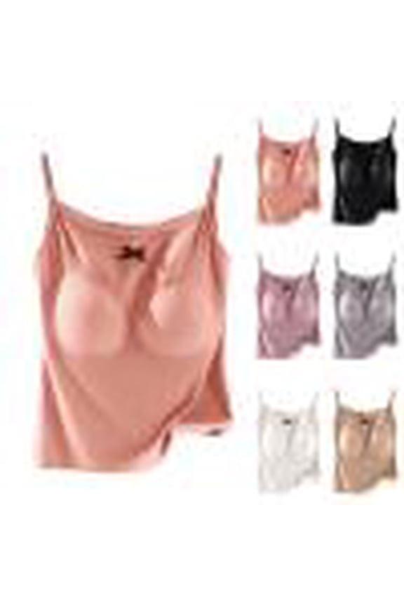 Padded Tank Tops for Women Spaghetti Strap Built-in Bra Sleeveless Vests Lightweight Basic Casual Layering Cami,XXL,#02 Pink