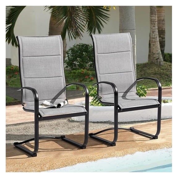 Padded Textilene Patio Dining Chairs Set of 2, C-Spring Patio Chairs with Curved Armrests, Powder-Coated Metal Frame Patio Furniture for Backyard Garden Poolside Lawn, Blue and Black