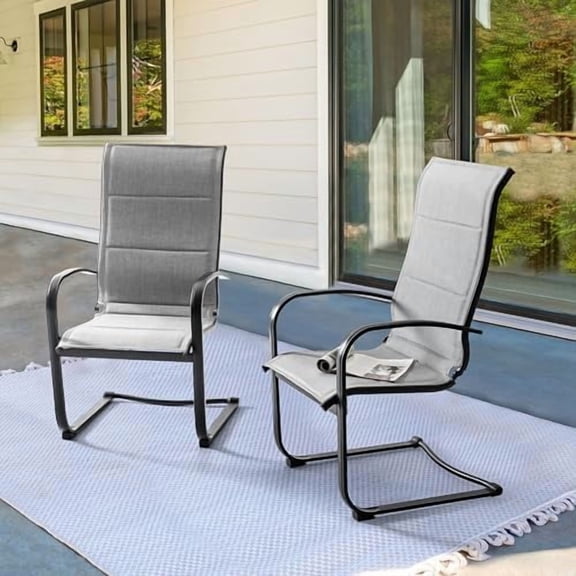 Padded Textilene Patio Dining Chairs Set of 2, C-Spring Patio Chairs with Curved Armrests, Powder-Coated Metal Frame Patio Furniture for Backyard Garden Poolside Lawn, Gray$$Garden & Patio