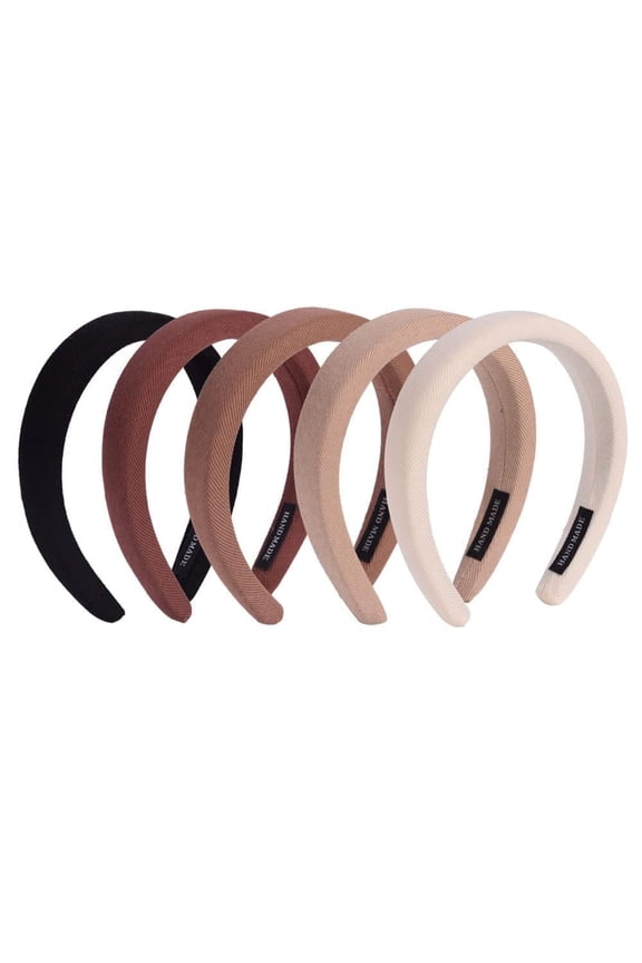 Padded Thick Brown Headbands for Women,5Pcs Wide Plain Turban Headband Fashion Hair Bands Headwear Barrette Styling Tools Accessories with Solid Colors,Deep