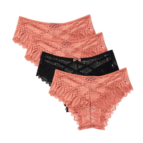 Padded Underwear Lace Thongs for Women, Seamless Ladies Thong Briefs Underwear Lace Panties Plus Size Underpant Lace Thongs for Women 4 Pack Underwear Women Panties Orange XL