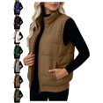 thumbnail image 1 of Padded Vest for Women Stand Collar Zip Up Sleeveless Warm Everyday Vest, 1 of 9