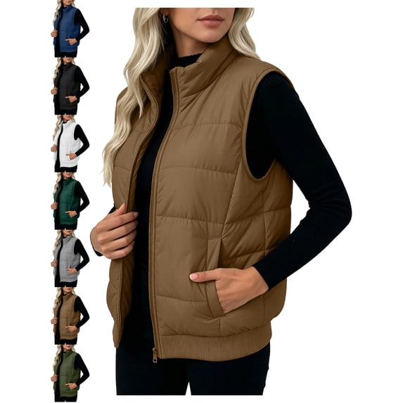 Padded Vest for Women Stand Collar Zip Up Sleeveless Warm Everyday Vest