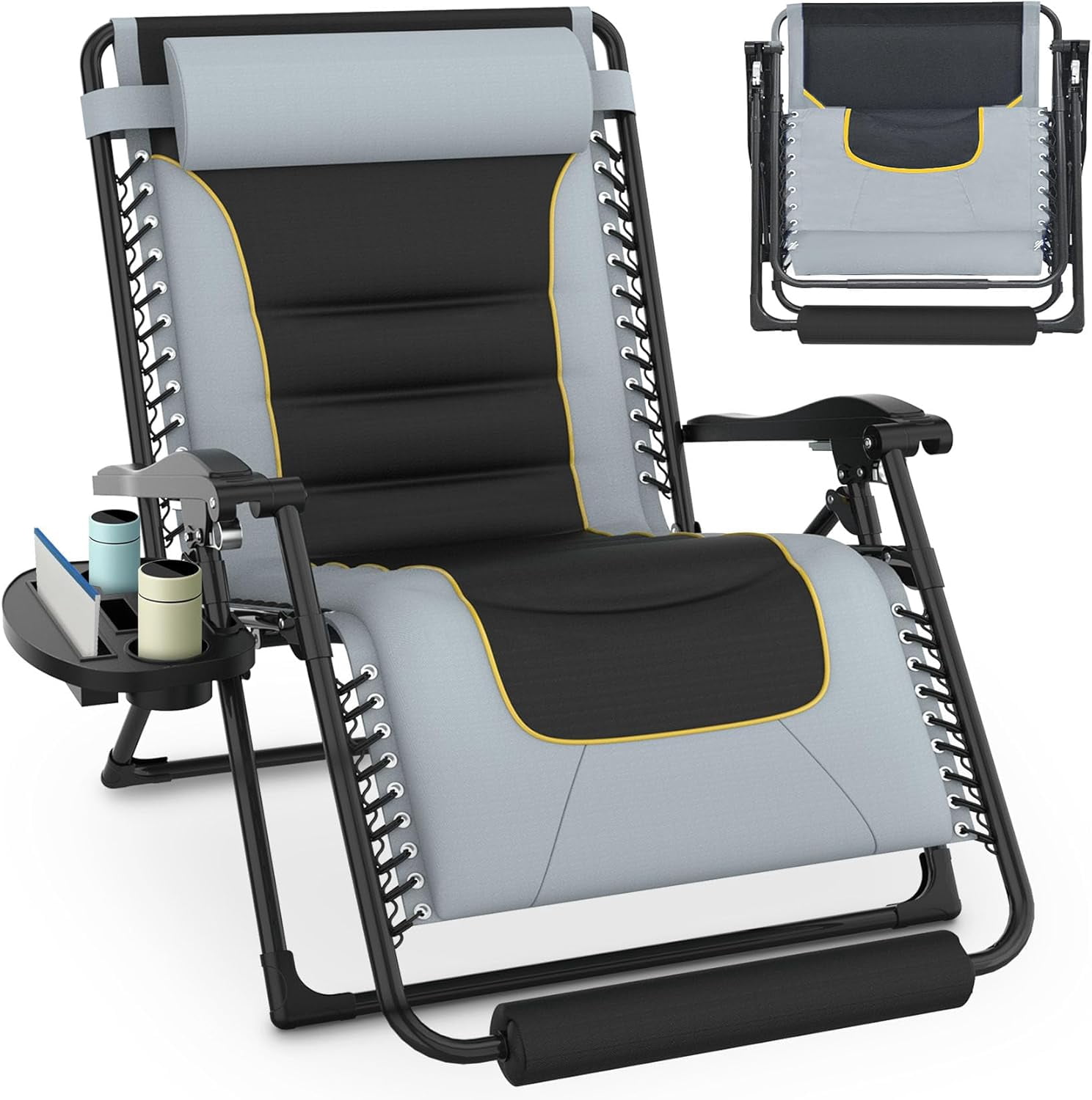 Padded Zero Gravity Chair, 33Inch XXL Reclining Camping Lounge Chair with Large Cup Holder ...