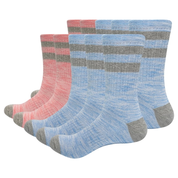 Padded hiking socks, sweat absorbent outdoor sports crew socks-5 pair (3 blue 2 powder)-L