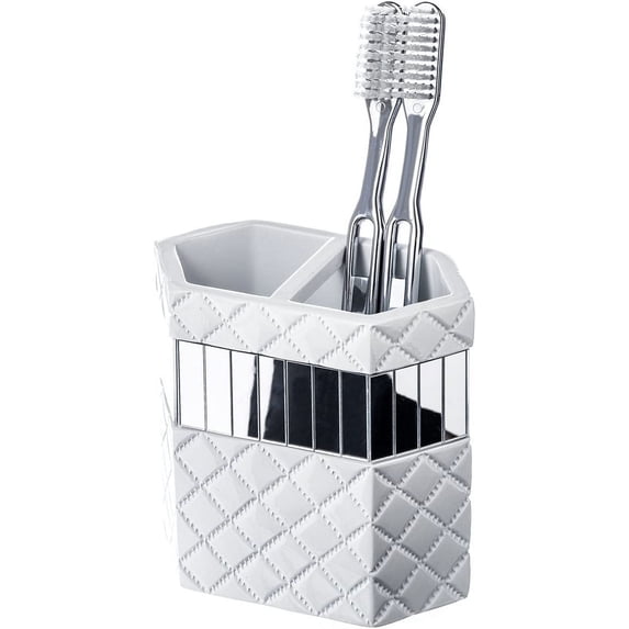Padded mirror white toothbrush holder - bathroom toothbrush organizer - decorative toothbrush and toothpaste holder suitable for bathrooms, can accommodate multiple toothbrushes and toothpaste