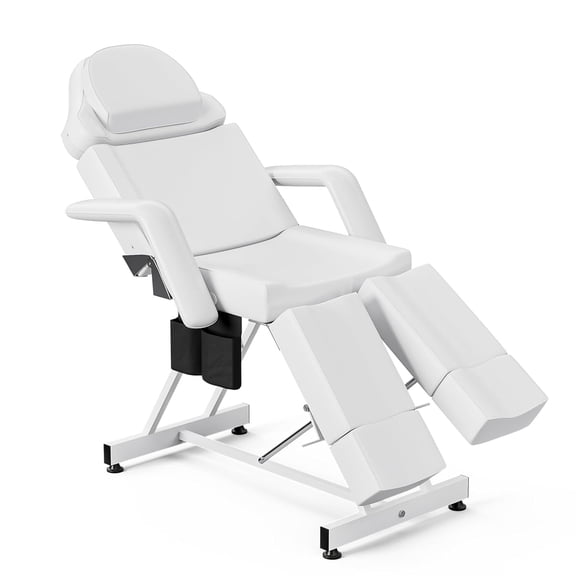 Paddie Multi-Purpose Facial Bed Tattoo Table Chair with 2 Adjustable Split Legs/Storage Pocket for Esthetician Spa Massage Lash Microblading Pedicure, White