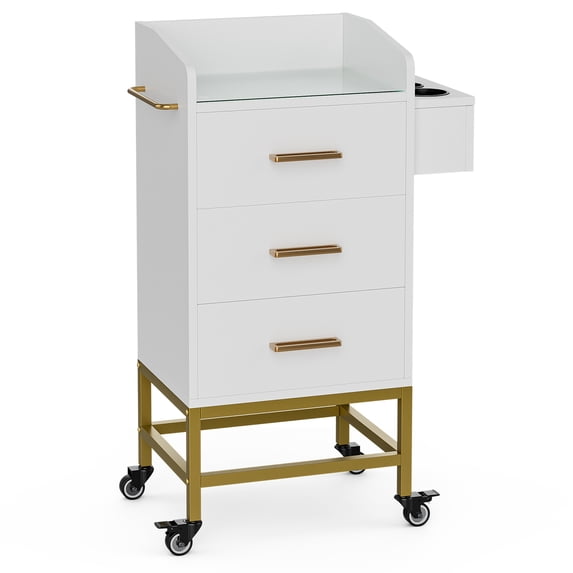 Paddie Storage Utility Cart with Dryer Holder and Lockable Wheel, White