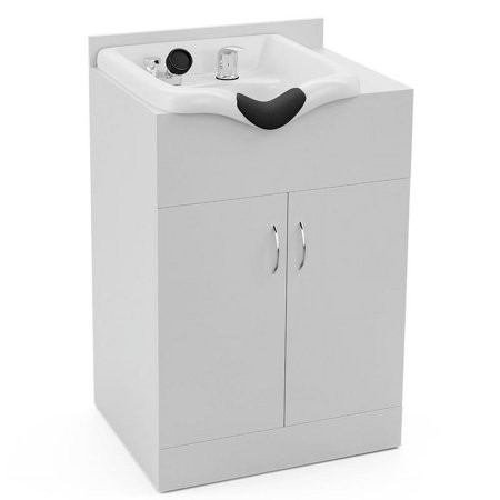 Paddie White Shampoo Station for Salons, Shampoo Bowl Cabinet Station, Salon Sink for Hair Stylist, Suitable Height Match with Shampoo Barber Chair