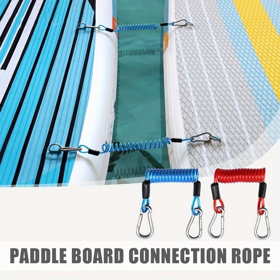 Paddle Board Accessories, Paddle Leash, Kayak Leash, Floating Leash, 2 Pack 39 Inch Blue Double-Ended Waterproof Steel Carabiner Tether, Flexible Sturdy Anti-Lost Coiled Cord for