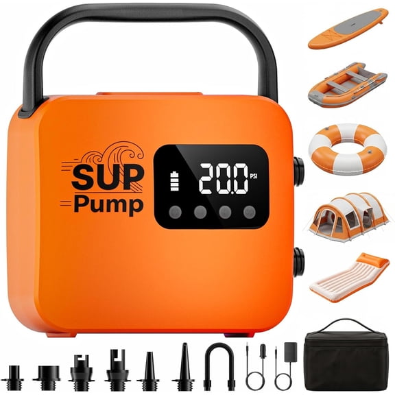 Paddle Board Electric Pump with 18000mAh  - 20 PSI, Auto Shut-Off, Inflate & Deflate, AC/12V & USB  Power for Kayaks & Inflatable