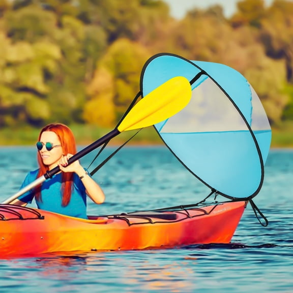 Paddle Board Sails, 42 inches Durable Downwind Wind Sail Kit, Foldable Kayak Wind Sail Accessories with Transparent Window for Kayak Canoes Inflatables Boats (Blue)