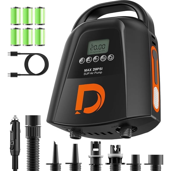 Paddle Board Sup Pump 9000mAh, 20PSI Electric Portable Paddleboard Air Pump with USB-C & Car Connector, Rechargeable & Auto-Off for Inflatable Pool, Boat, Tent, Bed
