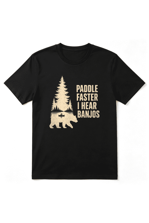 Paddle Faster I Hear Banjos Retro Graphic Tee for Men, Outdoor Camping Cotton Short Sleeves T-Shirt