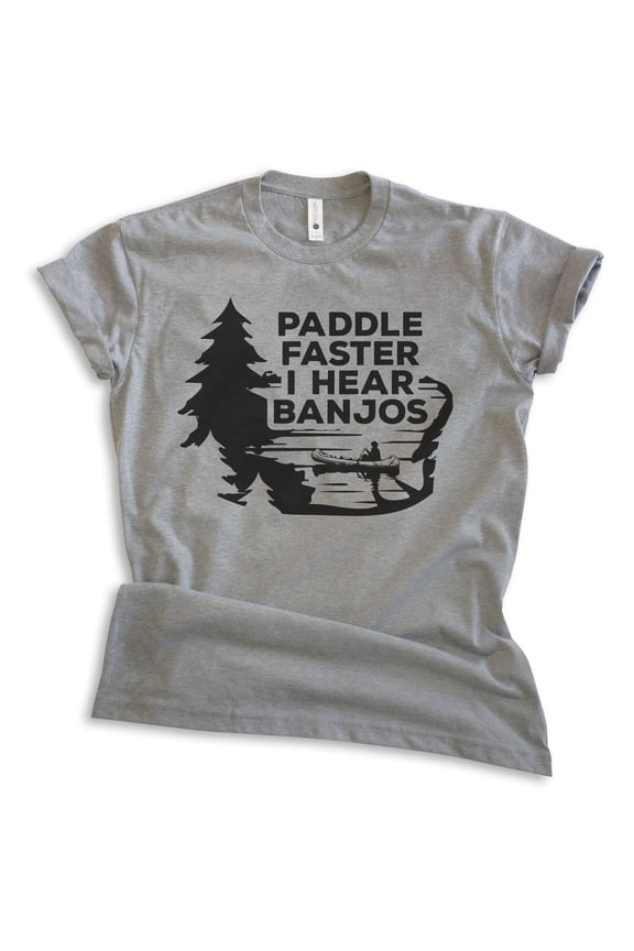 Paddle Faster I Hear Banjos T-shirt, Unisex Women's Men's Funny 70s Movie Reference Country Bluegrass, Dark Heather Gray, 4X-Large