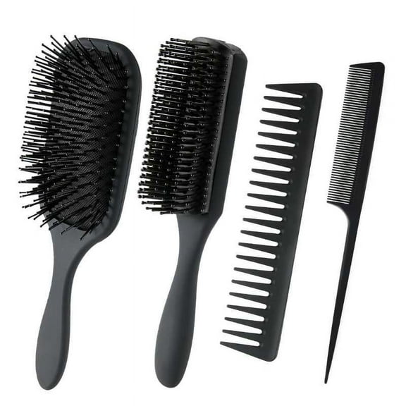 Paddle Hair Brush, Detangling Brush and Hair Comb Set for Men and Women, Great On Wet or Dry Hair, No More Tangle Hairbrush for Long Thick Thin Curly Natural HairBlack4PACK