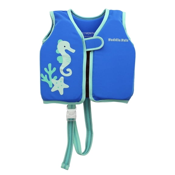 Paddle Pals Baby Swim Vest, Front Zip Infant Swim Aid with Leg Strap, 24 Months, Blue