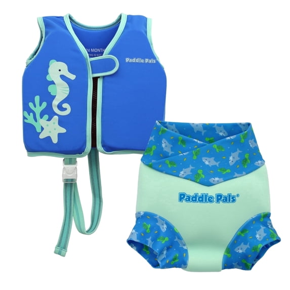 Paddle Pals Baby Swim Vest & Reusable Swim Diaper Set, 24 Months, Blue