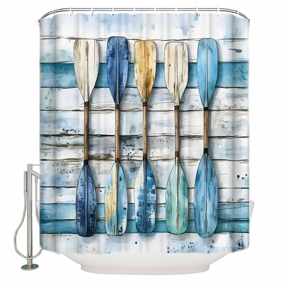 Paddle Shower Curtain, 36" x 72", Vintage Wood Grain Waterproof Bathroom Curtain Washable Shower Curtain Set with 12 Hooks