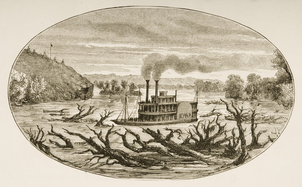 Paddle Steamer On The Upper Missouri In 1870S From American Pictures Drawn With Pen And Pencil By Rev Samuel Manning Circa 1880 Canvas Art - Ken Welsh Design Pics (18 x 11)