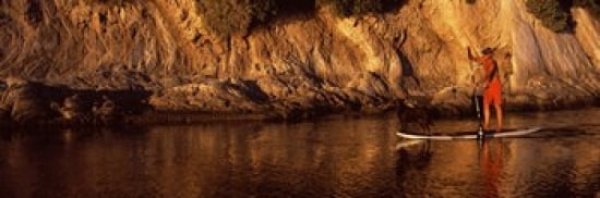 Paddle-boarder in river Santa Barbara California USA Canvas Art - Panoramic Images (36 x 12)