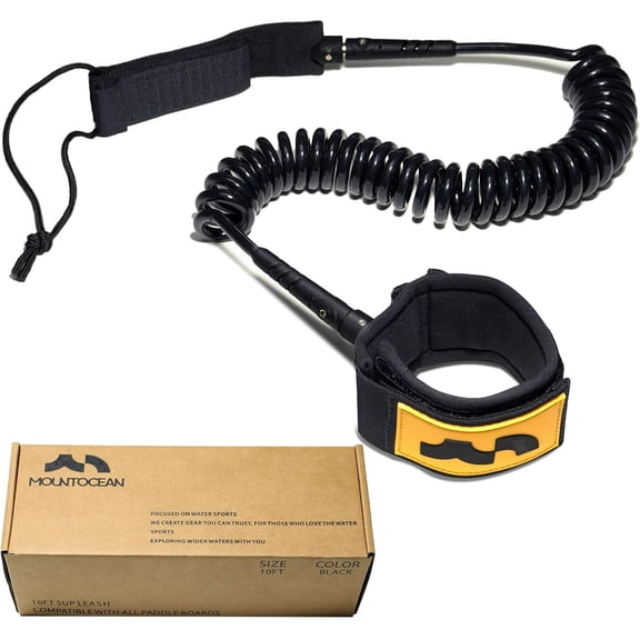 10ft Coiled SUP Leash for Paddleboards, Ankle Cuff, Double Swivel