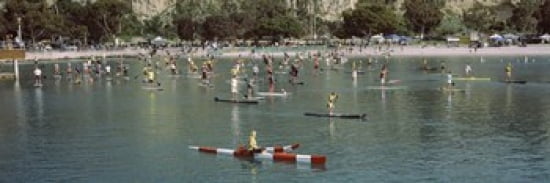 Paddleboarders in the Pacific Ocean Dana Point Orange County California USA Canvas Art - Panoramic Images (36 x 12)