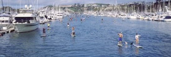 Paddleboarders in the Pacific Ocean Dana Point Orange County California USA Canvas Art - Panoramic Images (36 x 12)