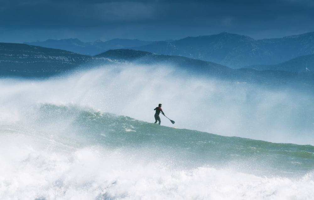 Paddleboarding In The Waves Along The Coast Of Cape Trafalgar Cadiz Andalusia Spain Canvas Art - Ben Welsh Design Pics (19 x 12)