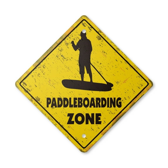 Paddleboarding Vintage Crossing Sign Zone Xing | Indoor/Outdoor Plastic | 20" Tall rustic sport paddle board player gag paddleboard