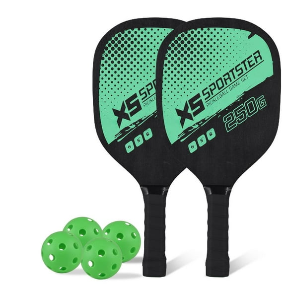 Paddles Set,Pickleball Paddles Set Wooden Pickleball 2 With 4 Set Of 2 With 4 Balls Of 2 With Non-slip Handle Is Both And Players. Made From Poplar Wood Equipped With A Mewmewcat Green