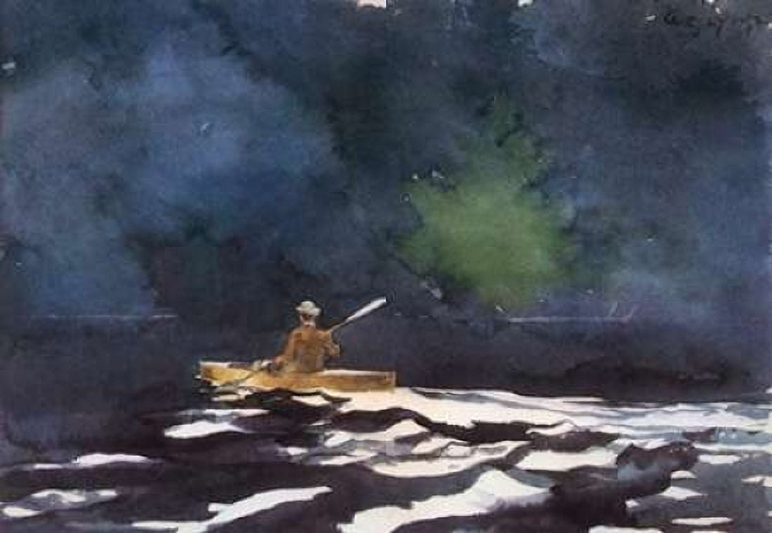 Paddling At Dusk Canvas Art - Winslow Homer (24 x 36)