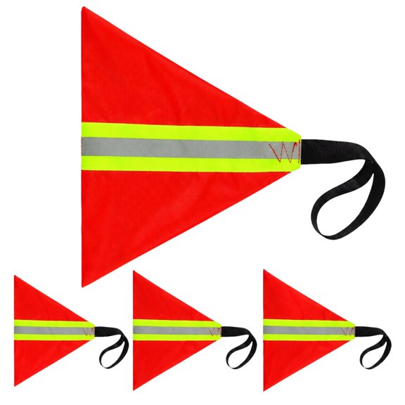 Paddling Warning Flag Set, 4 Red Polyester Markers with Reflective Center Panels and Sewn Webbing Attachments for Boats, Bicycles, and Cars
