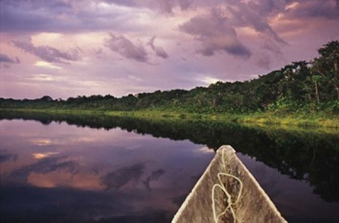Paddling a dugout canoe Amazon basin Ecuador Canvas Art - Christopher Bettencourt DanitaDelimont (27 x 18)