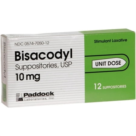 Paddock Laboratories Bisacodyl Suppositories USP 10 mg, 12 Each, 2 Pack