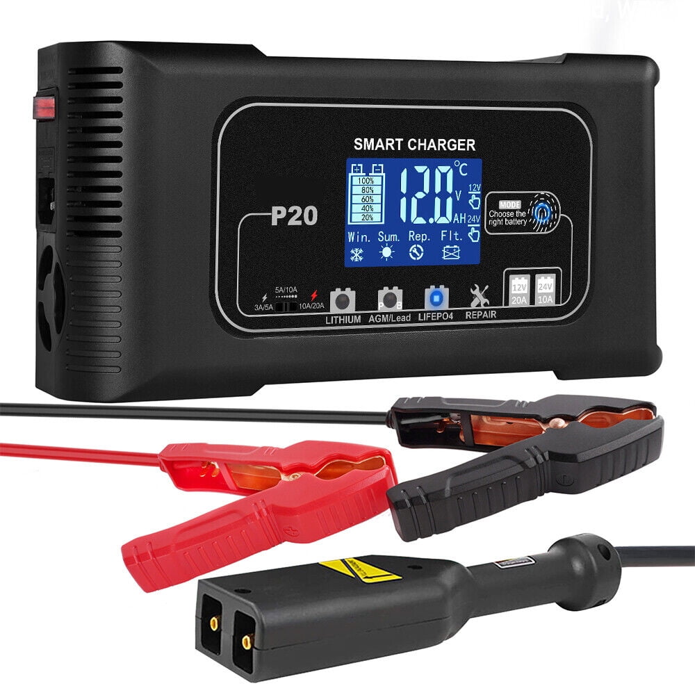 Paddsun 20Amp Smart Battery Charger,12V24V Lithium Lifepo4 LeadAcid(AGM/Gel/SLA) Car Battery