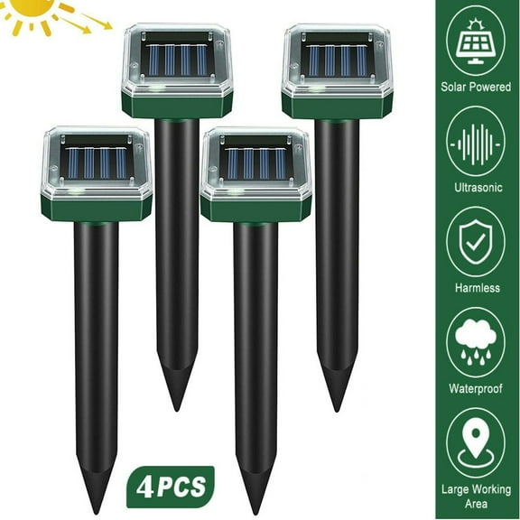Paddsun 4 Pack Solar Power Ultrasonic Mouse Gopher Mole Pest Rodent Repellent Repeller