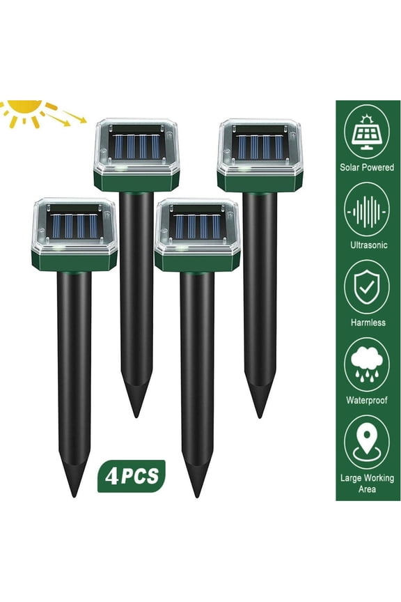 4 Pack Solar Power Ultrasonic Mouse Gopher Mole Pest Rodent Repellent Repeller