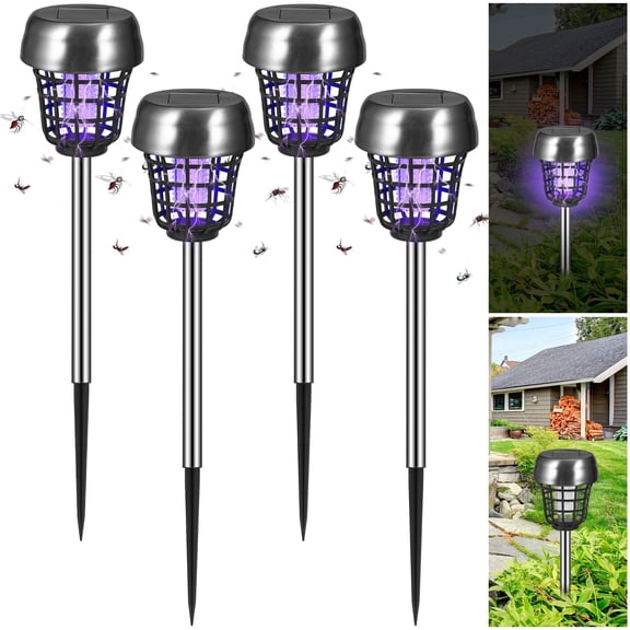 Paddsun 4-Pack Solar Powered Bug Zapper, Stake Waterproof Outdoor Mosquito Killer & LED Garden Light for Patio & Yard