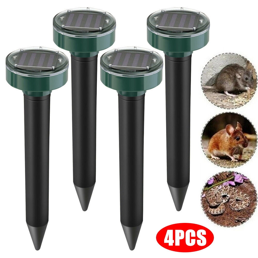 Paddsun 4Pcs Solar Mole Repeller Ultrasonic Sonic Gopher Ground Stake Repellent Fast